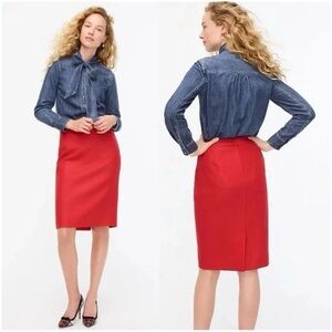J.Crew The Pencil Skirt Wool Blend Red Size 00 NWOT